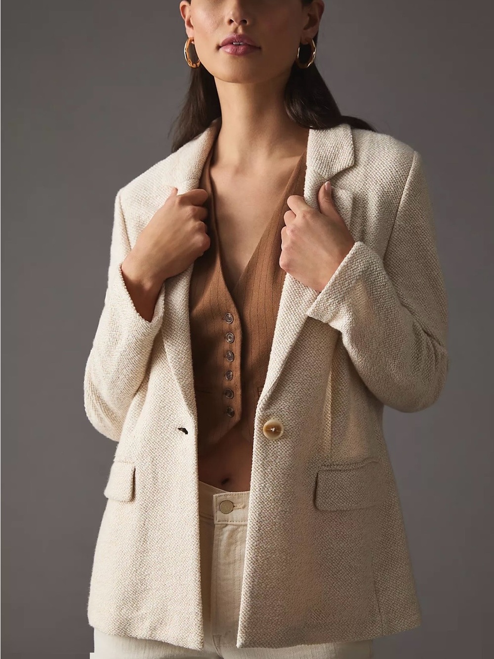 Anthropologie x Sanctuary Bryce Textured Knit Blazer Jacket – Cream – Size S EUC
